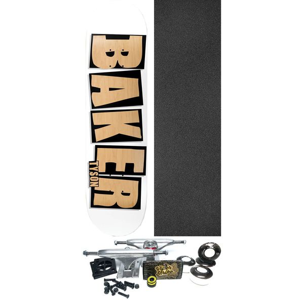 Baker Skateboards Tyson Peterson Brand Name White / Veneer Skateboard Deck - 8.5" x 32" - Complete Skateboard Bundle